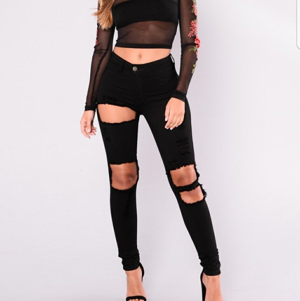 High rise distressed jeans